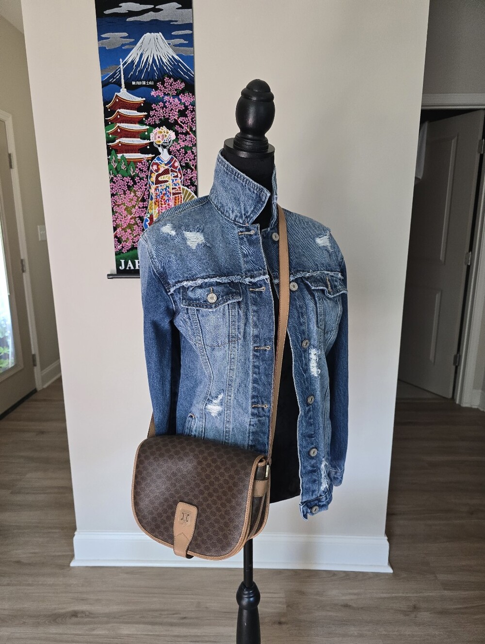 Authentic Celine Crossbody Saddle Bag with Tan Trim